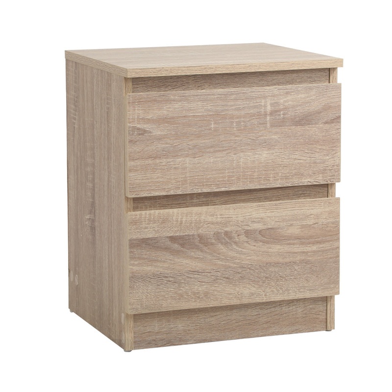 Bedside Table Nightstand 2 Drawers Natural
