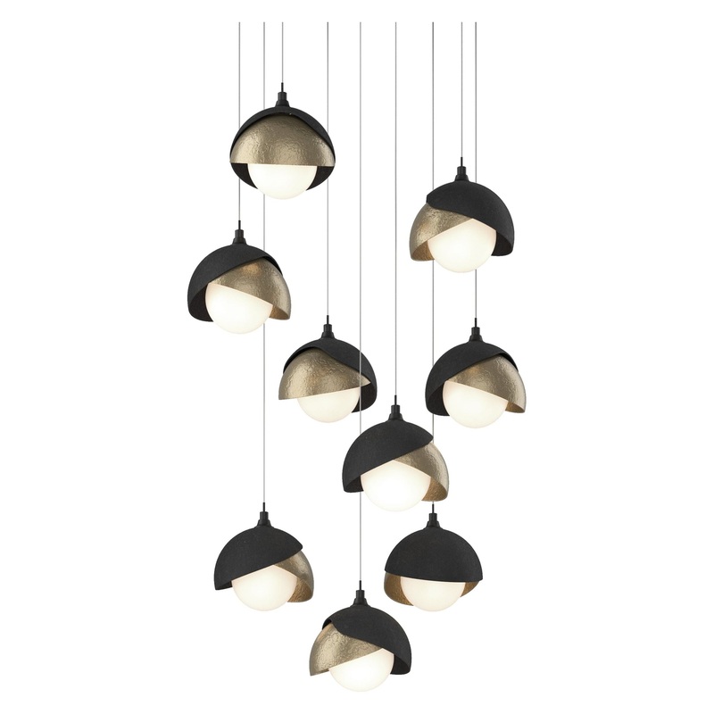 Brooklyn 9-Light Double Shade Pendant Black Soft Gold