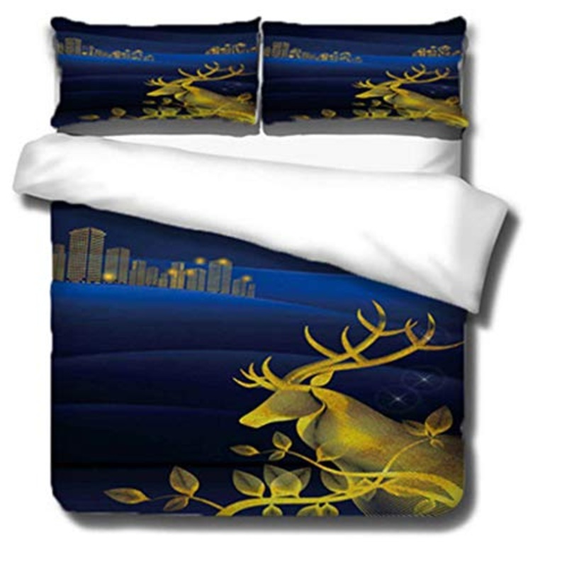 DEWUFAFA Cover Duvet Antelope 2 Piumino 3D Stampato 3D Set di biancheria da letto con chiusura con cerniera Design unico Cover per trapunta antiallergica (Color : Style02, Size : Single:53″x79″)