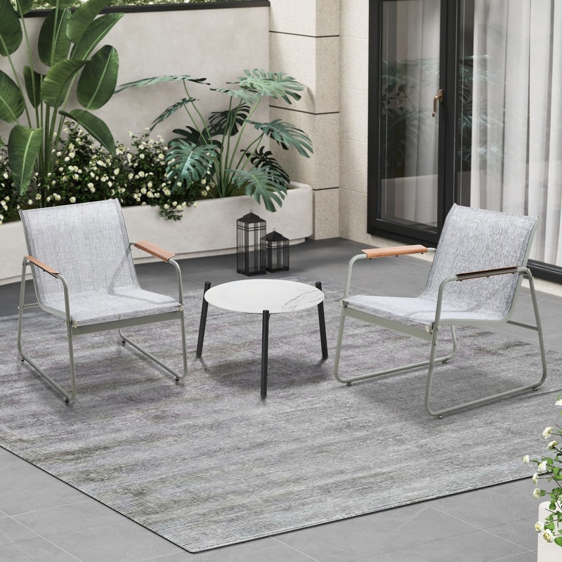 Livsip 3PCS Outdoor Bistro Set 50cm Coffee Table Textilene Patio Chair