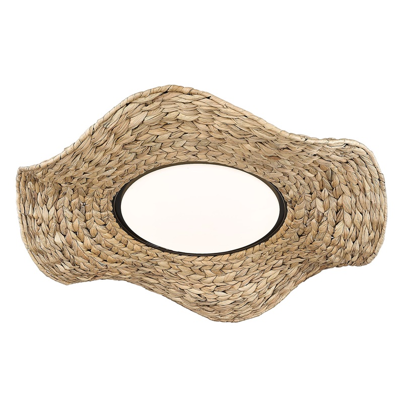 Macy Flush Mount – 21″ in Matte Black with Woven Sweet Grass Shade