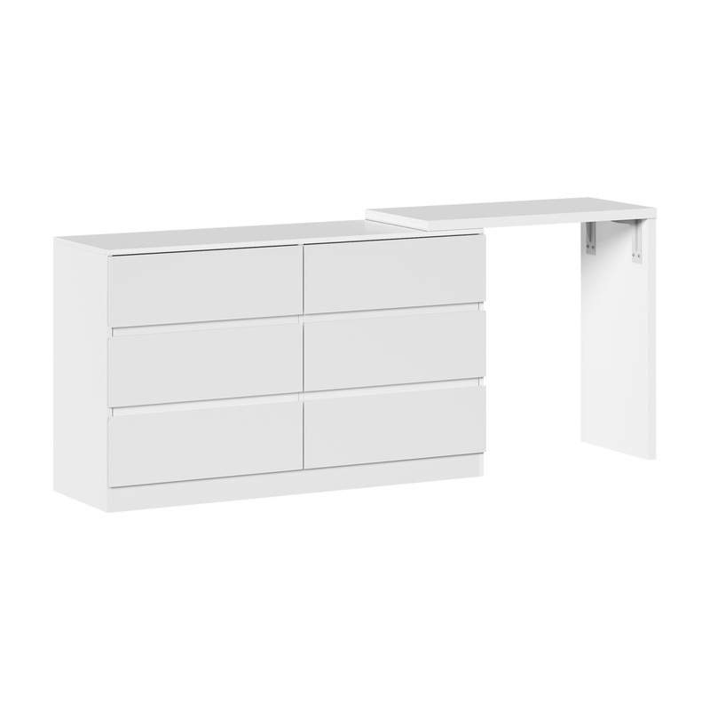 Oikiture 6 Chest of Drawers Dresser with Side Table White