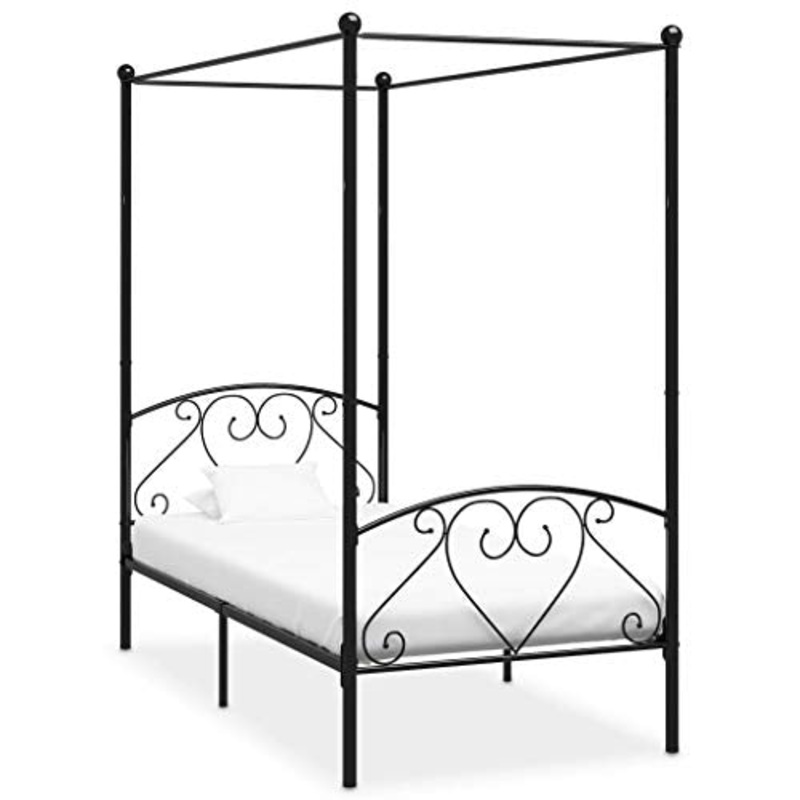 SKM Letto a Baldacchino Nero in Metallo 100×200 cm (20.9kg)