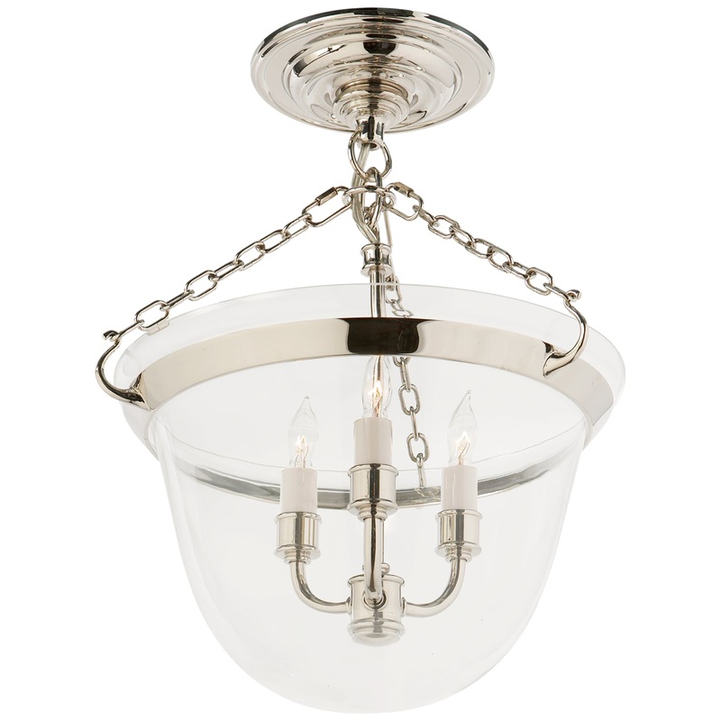 Three Light Semi-Flush Mount from the Country Bell Jar Collection in Polished Nickel Finish by Visual Comfort Signature