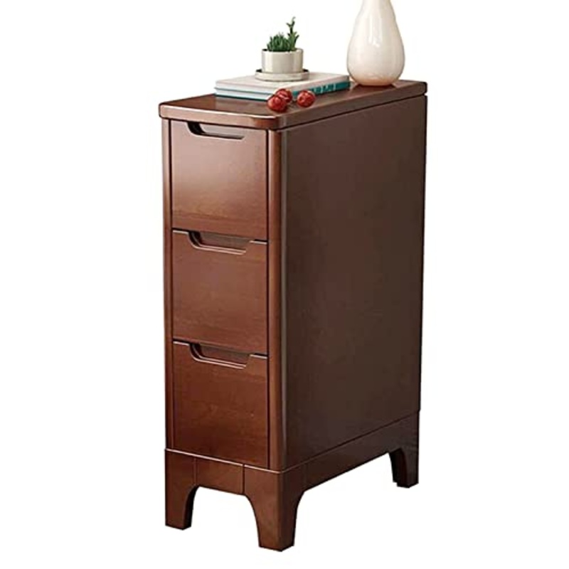HAIZHEN Comodino stretto, tavolo d’angolo a 3 colori, armadio a 3 piani, legno 100% gomma completamente assemblato, 20 x 40 x 68 cm (Color : Walnut color)