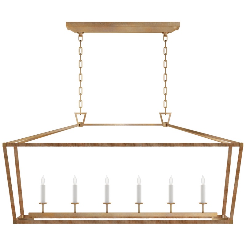 LED Linear Pendant from the Darlana Wrapped Collection in Antique-Burnished Brass And Natural Rattan Finish by Visual Comfort Signature