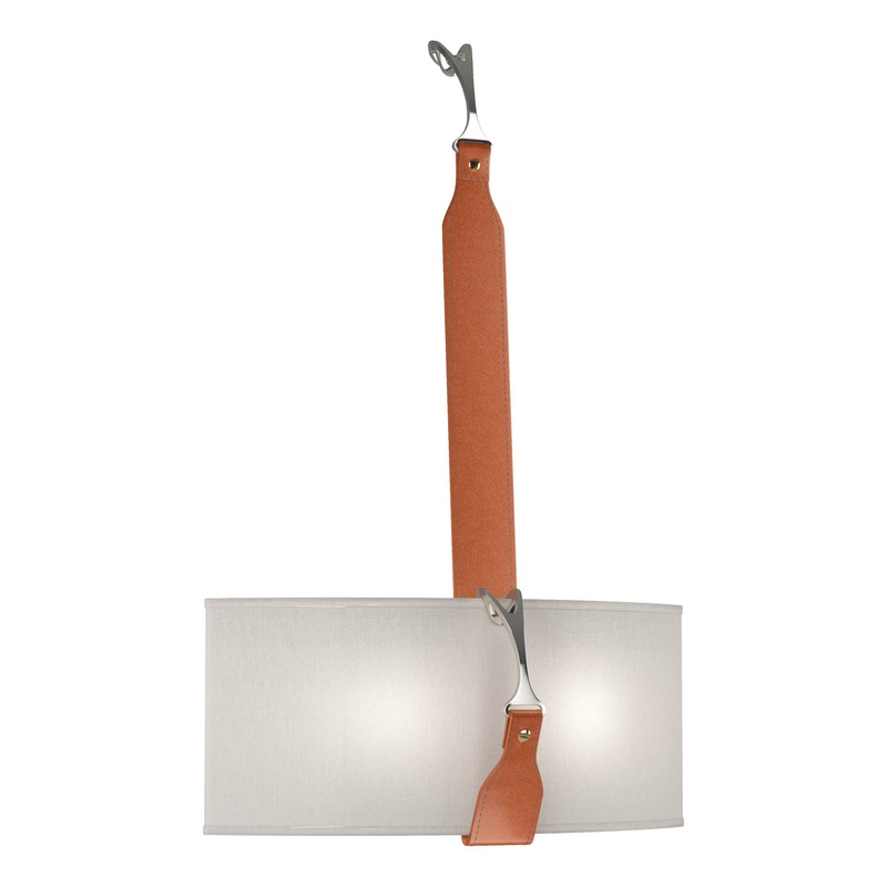 Saratoga Sconce Black Polished Nickel with Chestnut Leather Flax Shade (SE)