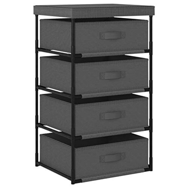 Tidyard Armadietto con 4 Cassetti in Acciaio e Tessuto Nero/Grigio/Crema,Cassettiera con Cestini,Armadietto Camera da Letto,Armadietto da Bagno 55x29x55 cm