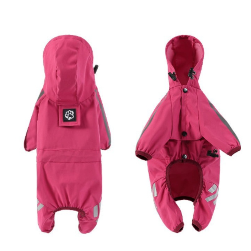 XL Pink And Gray Trim Waterproof Four-Legged Dog Raincoat with Leash Hole for Small Breeds