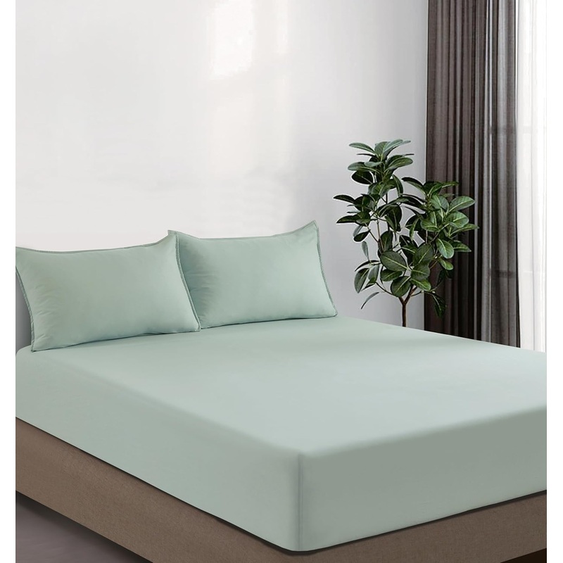 100% Vintage Washed Microfibre Fitted Sheet Set  Ultra Soft & Lightweight All-Season Fitted Sheet with 1 Pillowcase (Sage, King Single Size)