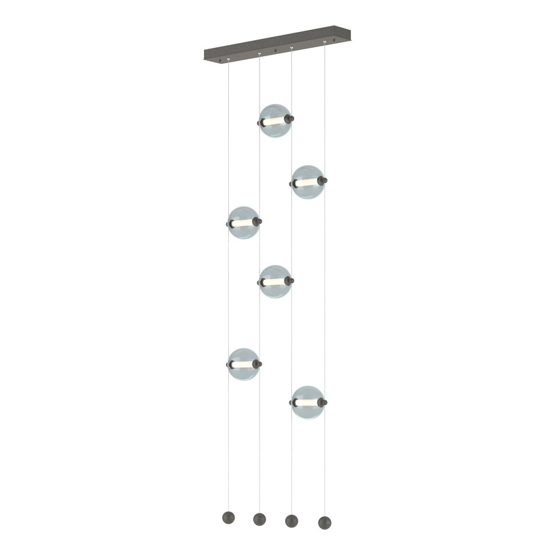 Abacus 6-Light Ceiling-to-Floor LED Pendant Natural Iron Cool Grey Glass (YL)