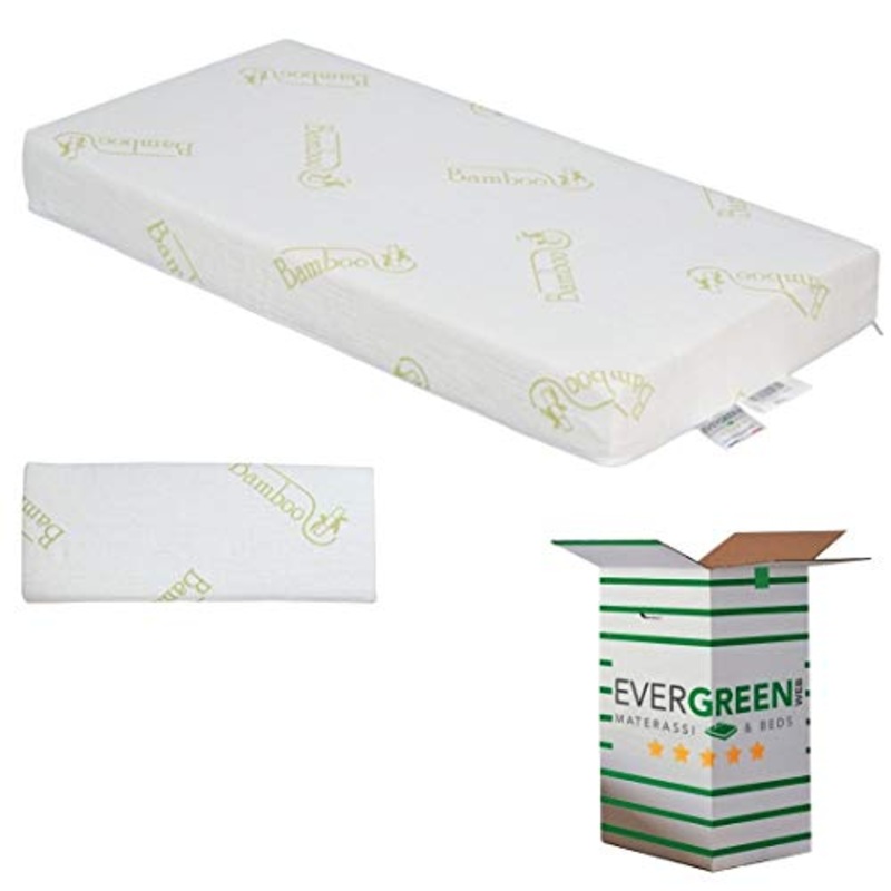 EVERGREENWEB – Materasso Lettino o Culla 60×120 in LATTICE e Waterfoam per Bambini alto 12 cm + Cuscino ANTISOFFOCO su misura GRATIS Fodera BAMBOO, Rivestimento Sfoderabile Anallergico Lavabile BAMBY