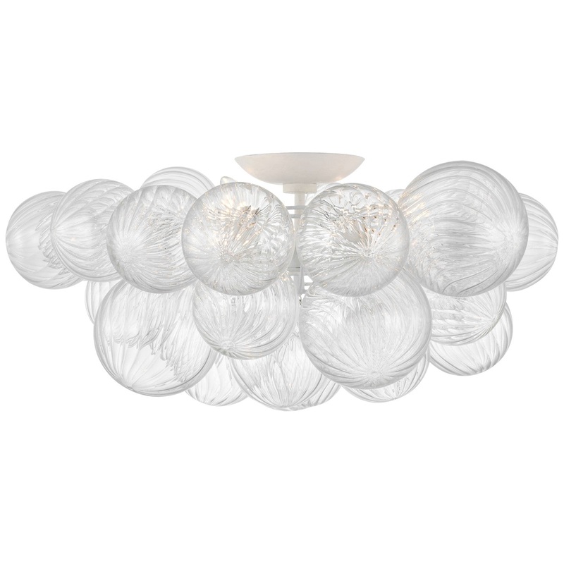 LED Flush Mount from the Talia Collection in Plaster White And Clear Swirled Glass Finish by Visual Comfort Signature