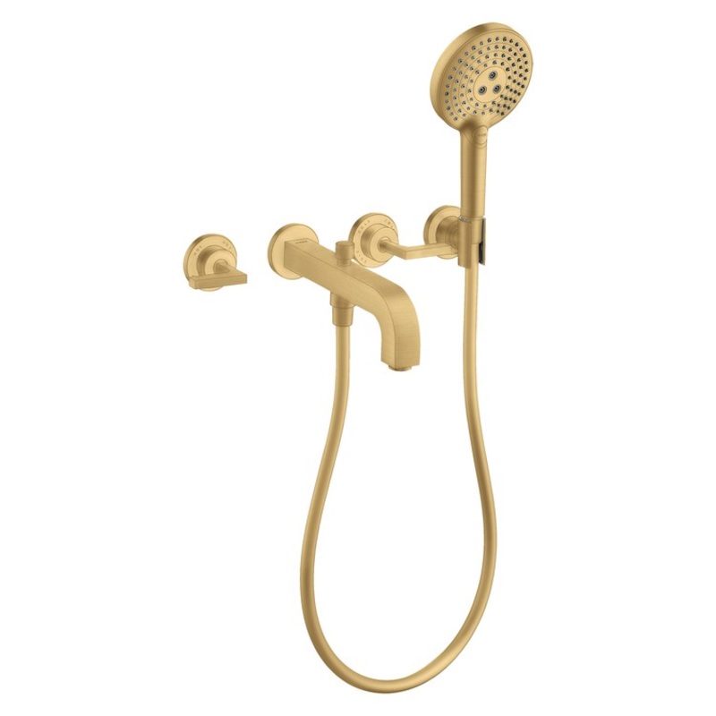 Roman Tub Trim Citterio with Handshower 2 Lever Brushed Gold Optic WaterSense 8 Inch Spread 3 Hole 5.0 Gallons per Minute