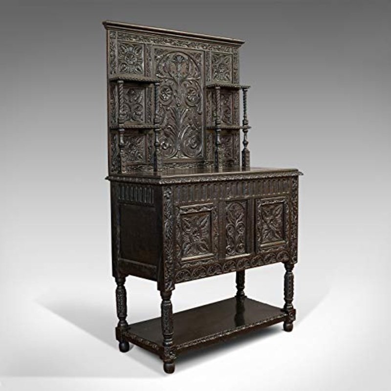 Antico Carlo II Revival Com Inglese, Rovere, Credenza Vittoriana C.1880