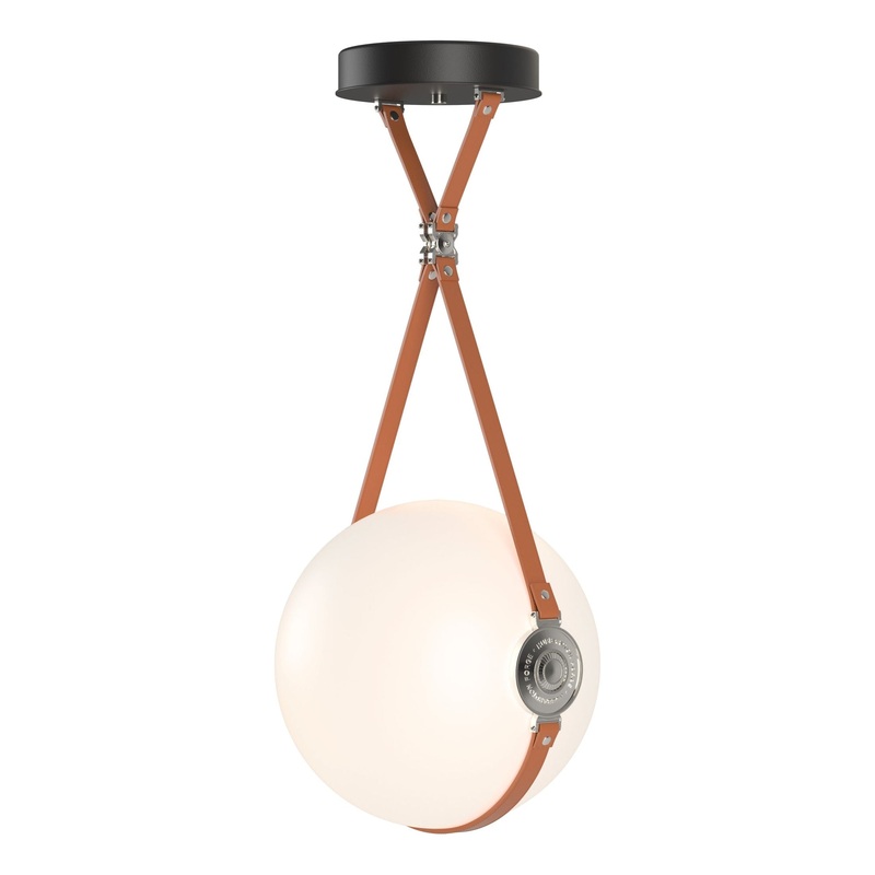 Derby Large LED Pendant Black Polished Nickel with Chestnut Leather Hubbardton Forge Branded Plate