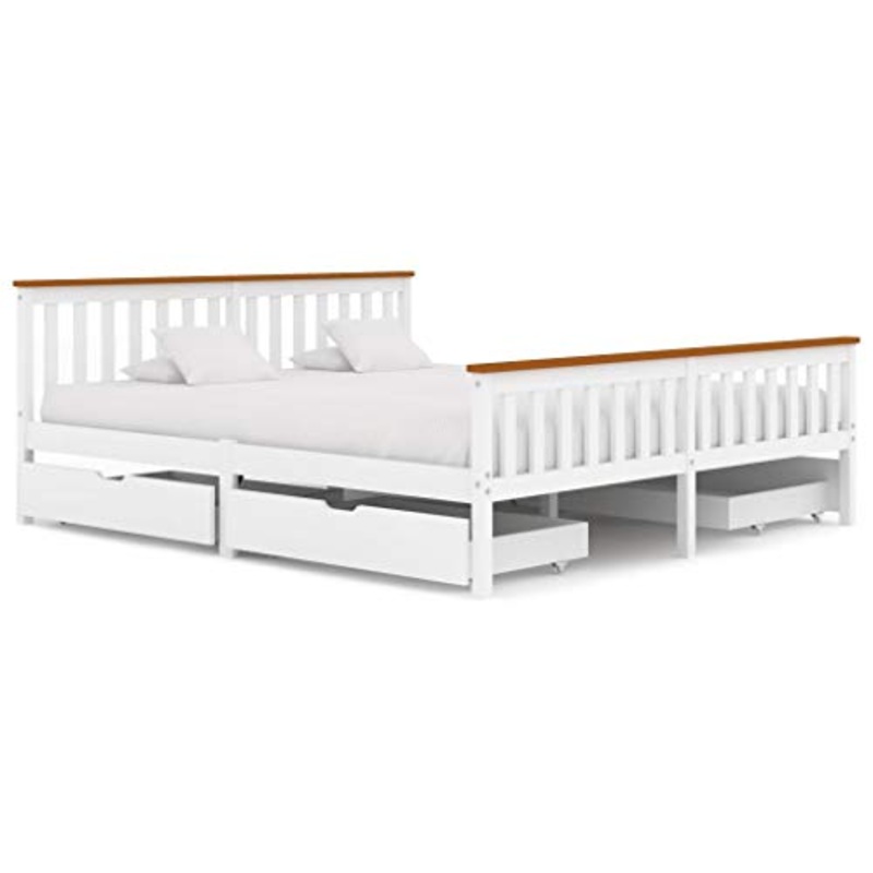 FAMIROSA Giroletto con 4 Cassetti Bianco in Massello di Pino 180×200 cm-0440