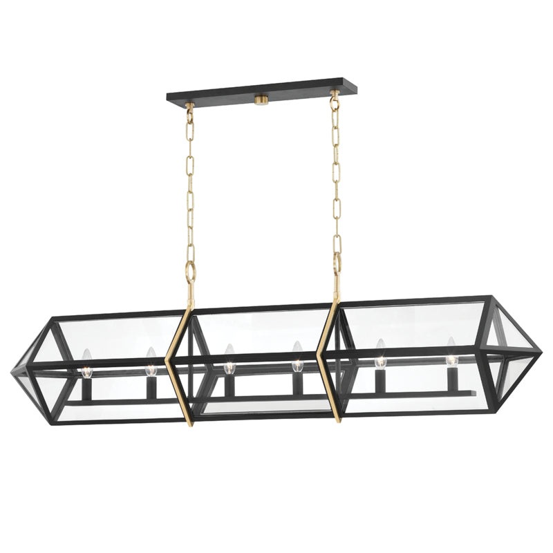Six Light Island Pendant from the Bedford Hills Collection in Aged Brass/Black Finish by Hudson Valley