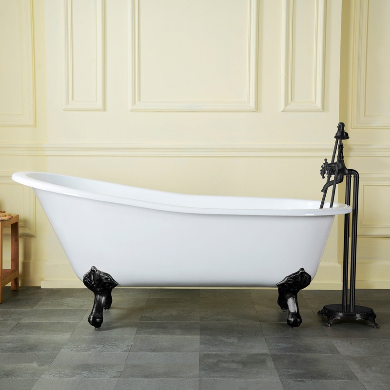 Tazatina VCTND5431B0 54-Inch Cast Iron Single Slipper Clawfoot Tub (No Faucet Drillings), White/Matte Black