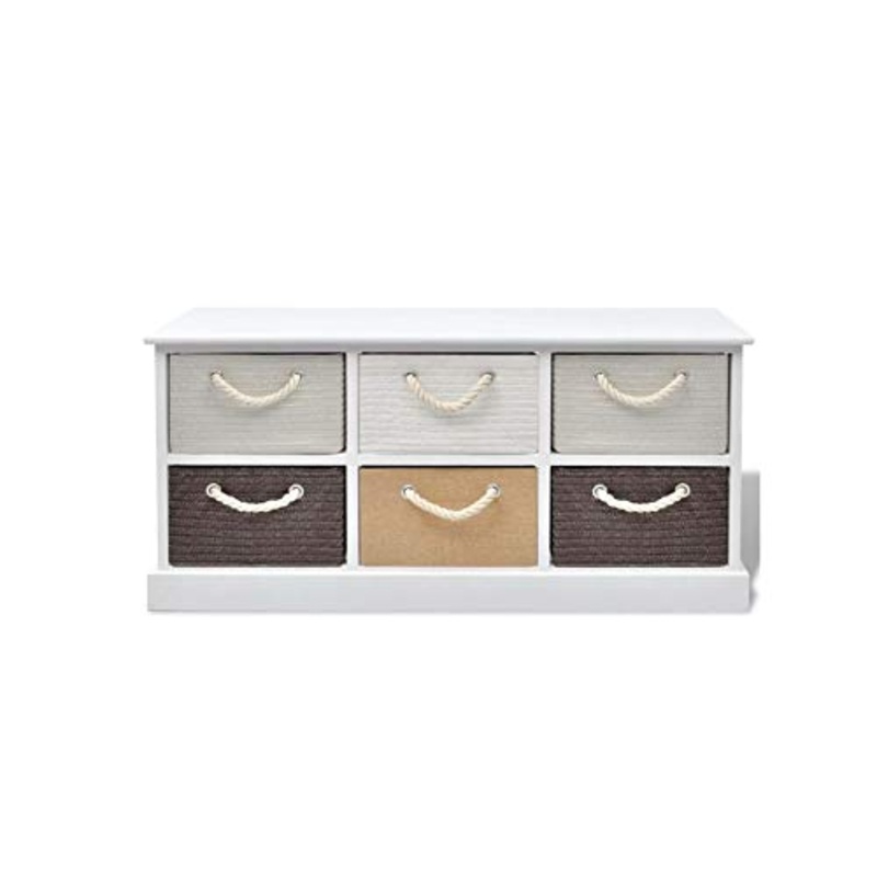 Credenza Bassa Soggiorno,6 Cassetti Mobile Contenitore Soggiorno Basso in Legno di Paulownia + Compensato Mobile Contenitore Decape Bianco Beige Grigio Marrone 95 x 28 x 47 cm