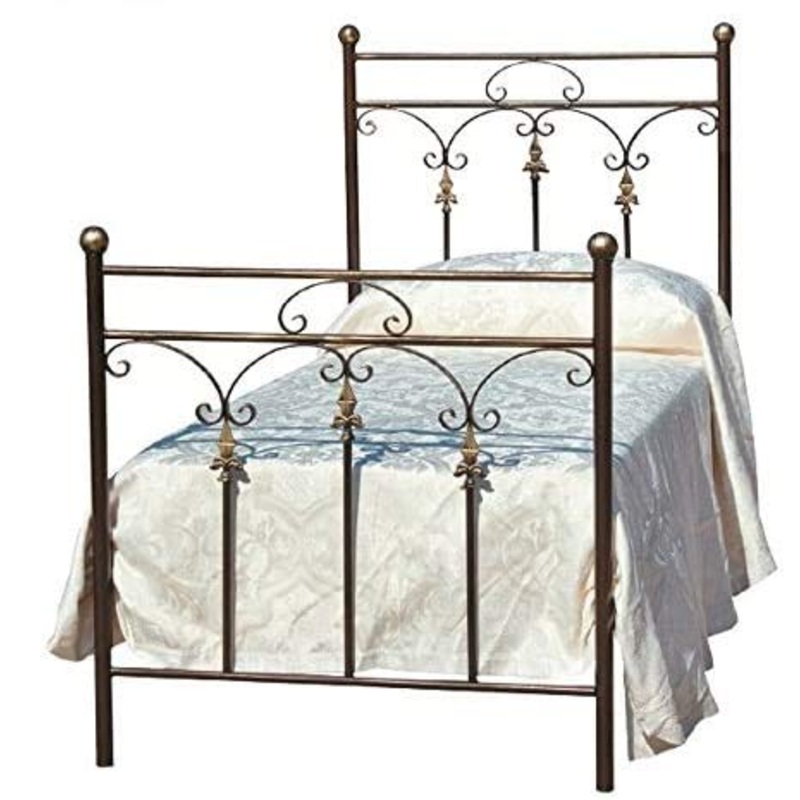 Europrimo Letto Singolo in Ferro Battuto Classico Stile Italiano Ramato Anticato Nettuno