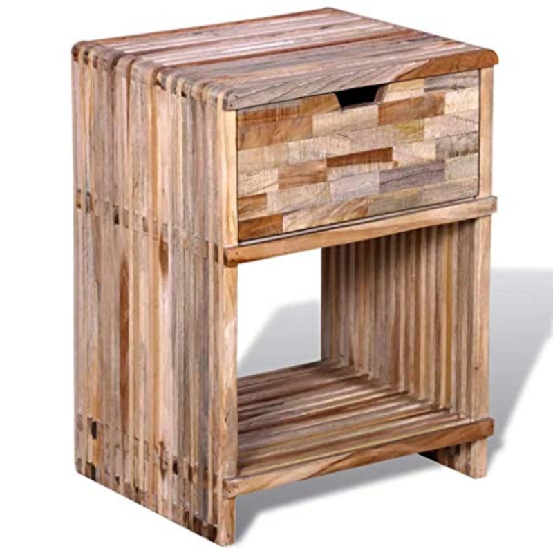 FAMIROSA Comodino con Cassetto in Legno di Recupero di Teak