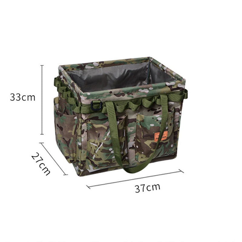 Green Camouflage Heavy Duty Foldable Outdoor Camping Storage Box – Oxford Cloth Collapsible Gear Organizer Tote with Pockets