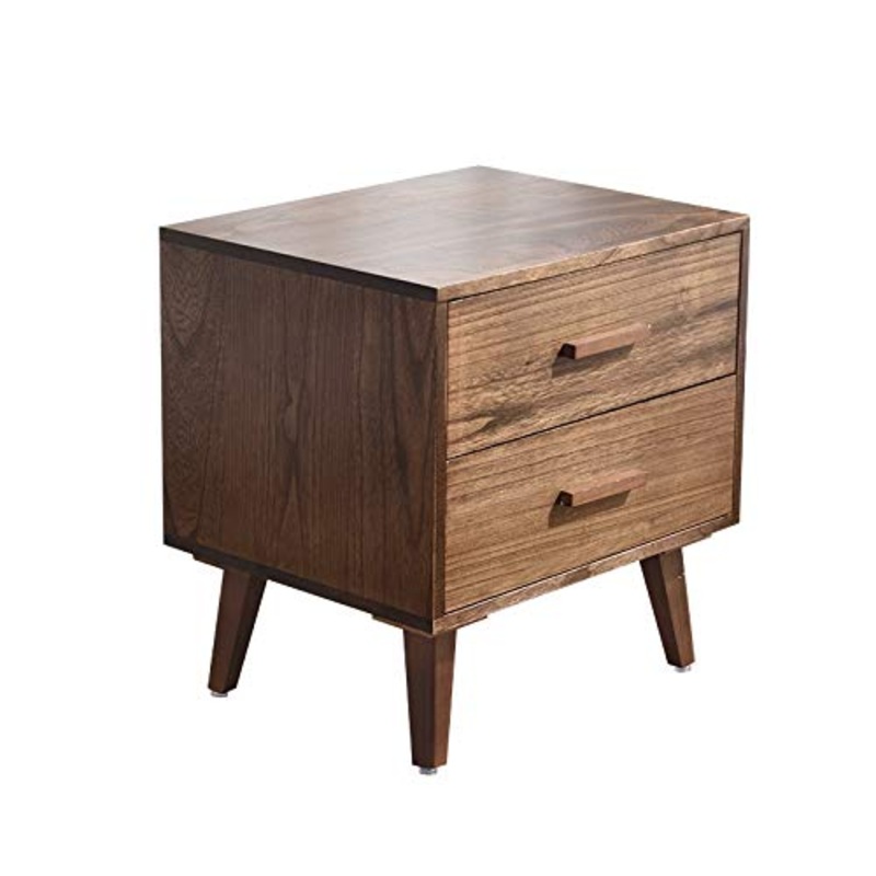 WALNUTA Comodino Nordico in Legno massello Comodino Color Noce, Comodino Semplice Armadio da Camera da Letto