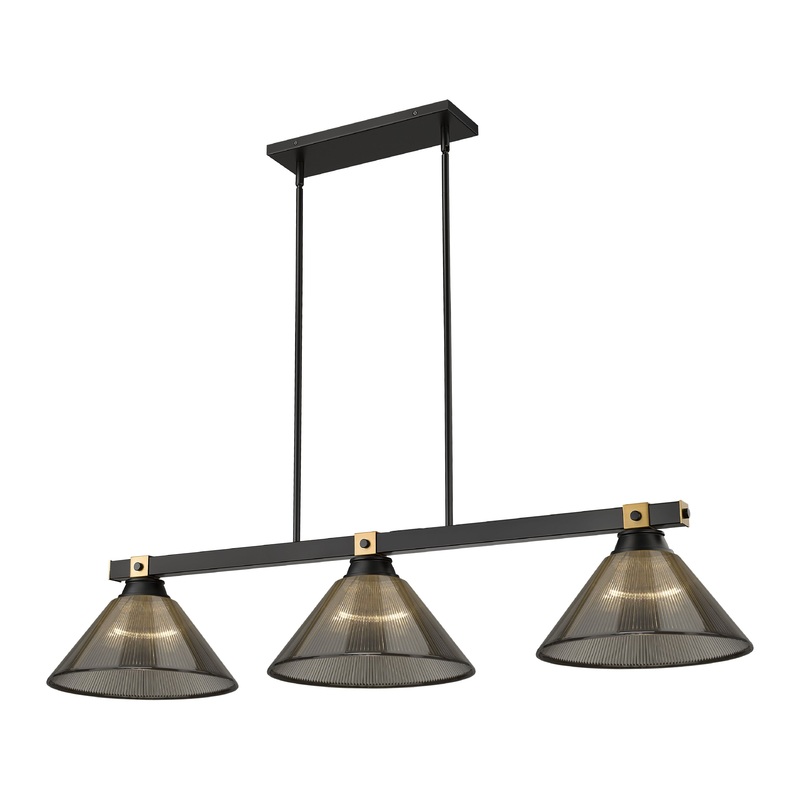 Bronte 3-Light Billiard Matte Black + Rubbed Brass Cone Smoke Acrylic