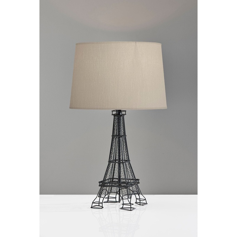 Eiffel Tower Table Lamp Black with Natural Shade