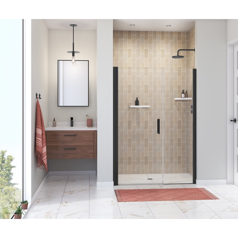 MAAX 138273-900-340-100 Manhattan 49-51 x 68 in. 6 mm Pivot Shower Door for Alcove Installation with Clear glass & Round Handle in Matte Black