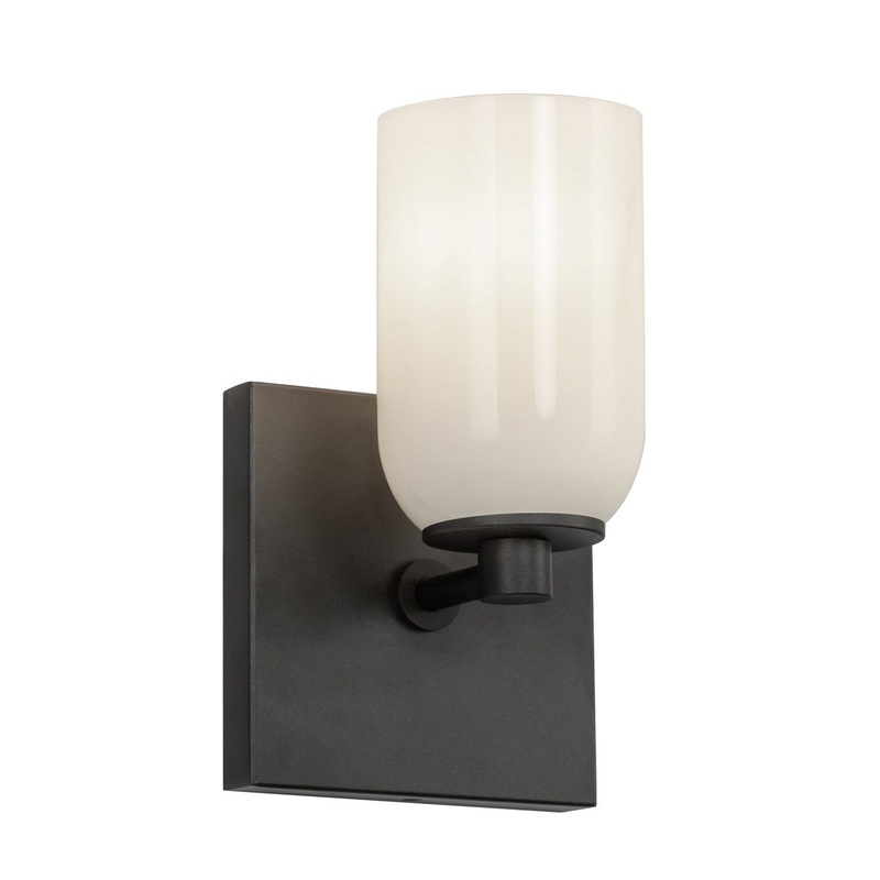One Light Wall Sconce from the Nola Collection in Black/Glossy Opal Glass Finish by Kuzco Lighting