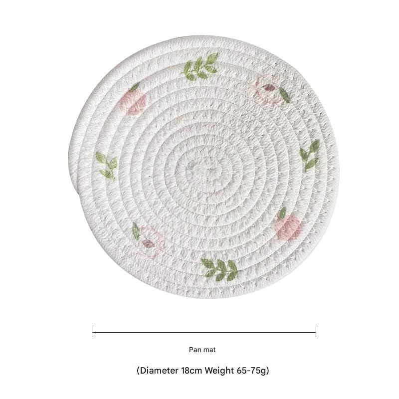 (Peach) Cotton Rope Woven Placemats – Set of 5, 18cm Diameter Heat Resistant Kitchen Decor