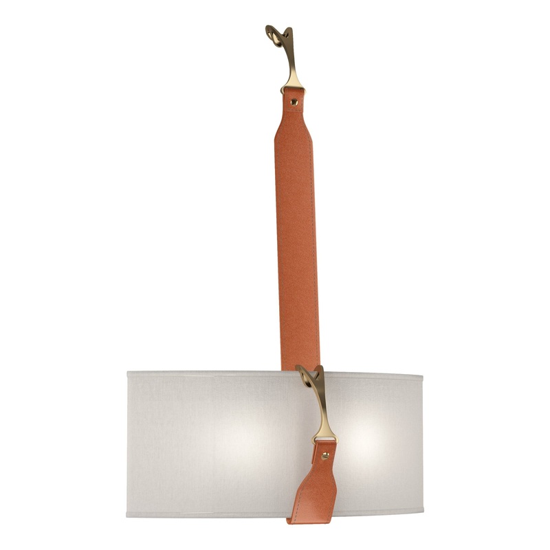 Saratoga Sconce Black Antique Brass with Chestnut Leather Flax Shade (SE)