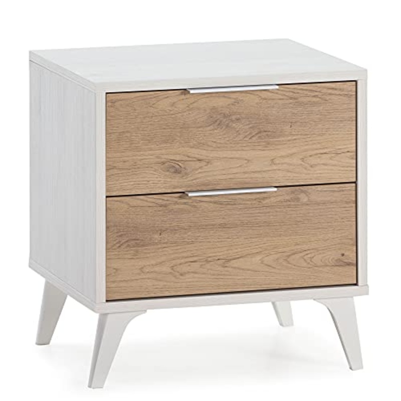 VS Venta-stock Comodino Koln 2 cassetti Color Bianco/Legno, 45 cm (Larghezza) 40 cm (profondit) 51,4 cm (Altezza)