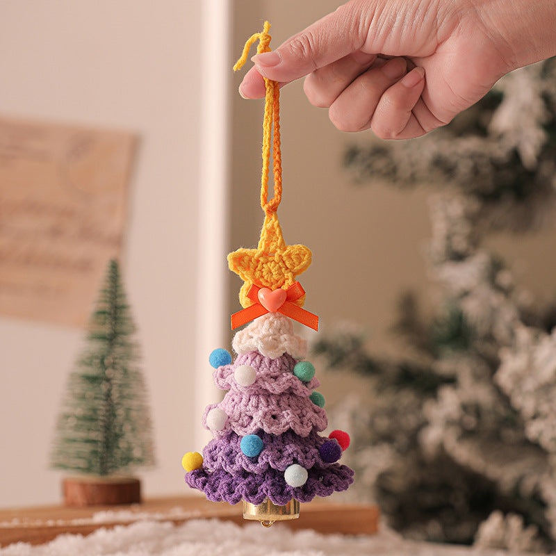 2 Pcs Style B Yellow and Purple Handmade Crochet Christmas Tree Ornament – Festive Hanging Decoration with Jingle Bell