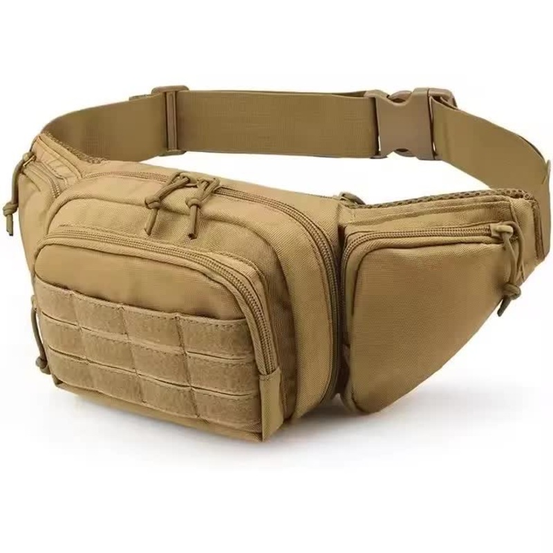 Khaki Rugged Tactical Waist Pack – MOLLE Outdoor Fanny Bag for Hiking Cycling & Travel