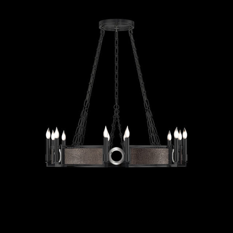 Mirage 35.75″W Round Chandelier Black Iron/Nickel/Pebble