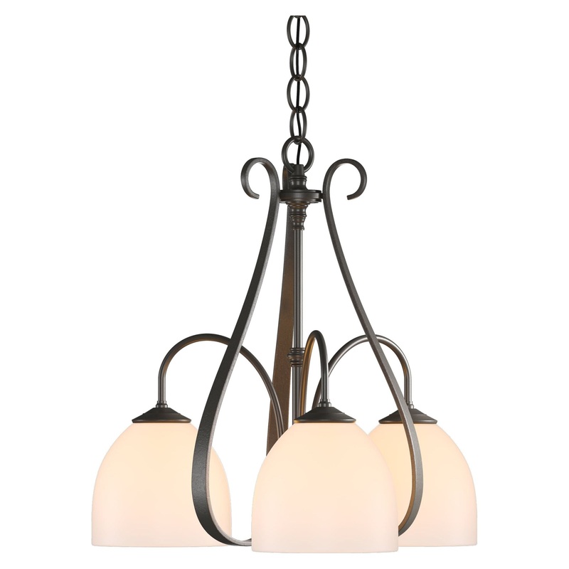 Sweeping Taper 3-Arm Chandelier Dark Smoke Opal Glass (GG)