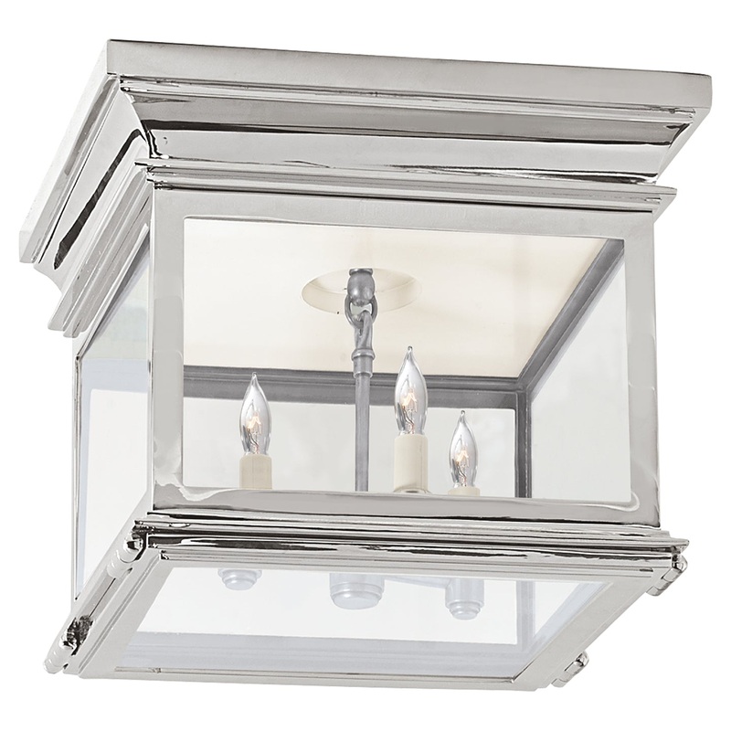 Three Light Flush Mount from the Club Square Collection in Polished Nickel Finish by Visual Comfort Signature