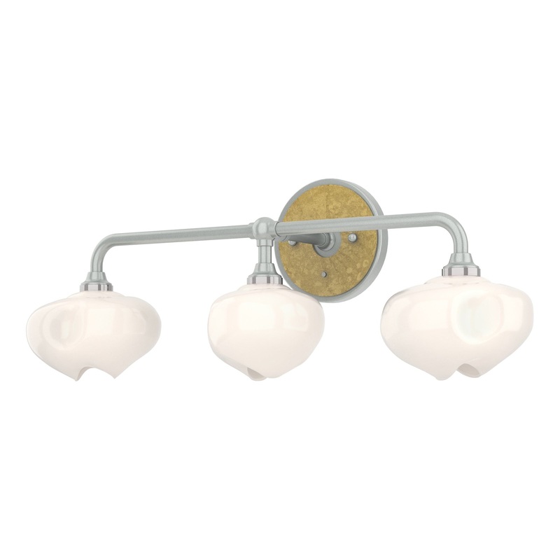 Ume 3-Light Curved Arm Bath Sconce Vintage Platinum Modern Brass