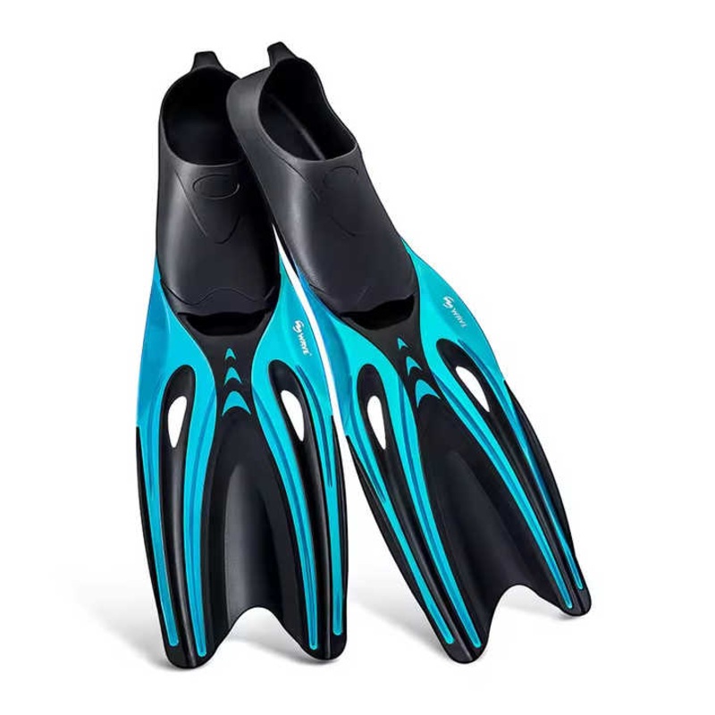 XL Blue Adult Professional TPR Swim Fins – Rubber Snorkeling Flippers for Diving and Free Swimming