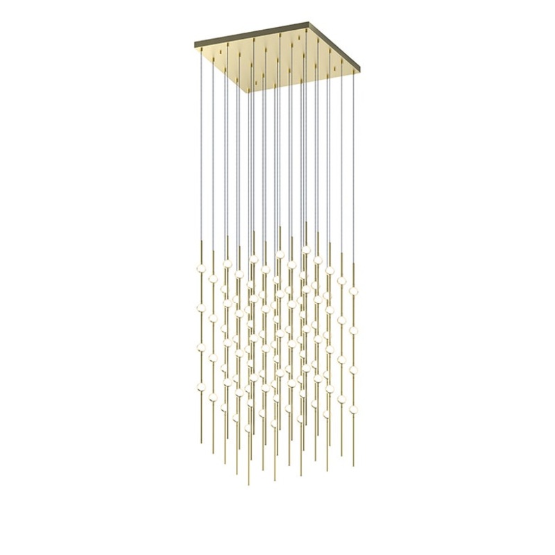 Constellation Cosmic Cube 20″ LED Pendant Satin Brass with White Optical Acrylic 2700K 10′ Adjustable Cord