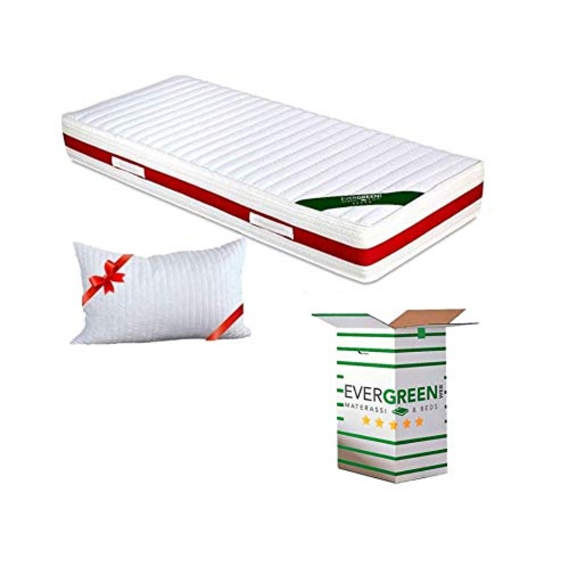 EVERGREENWEB Materasso MEMORY FOAM una piazza e mezza 120×190 cm & Waterfoam ORTOPEDICO alto 22 cm con Cuscino Letto GRATIS Lastra Massaggiante, Rivestimento Bianco SFODERABILE per Reti e Letti