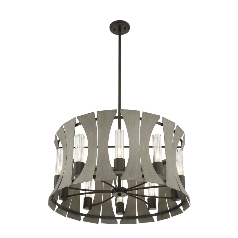 LED Chandelier from the Pennino Collection in Matte Black W/ Grey Wood Finish by Eurofase