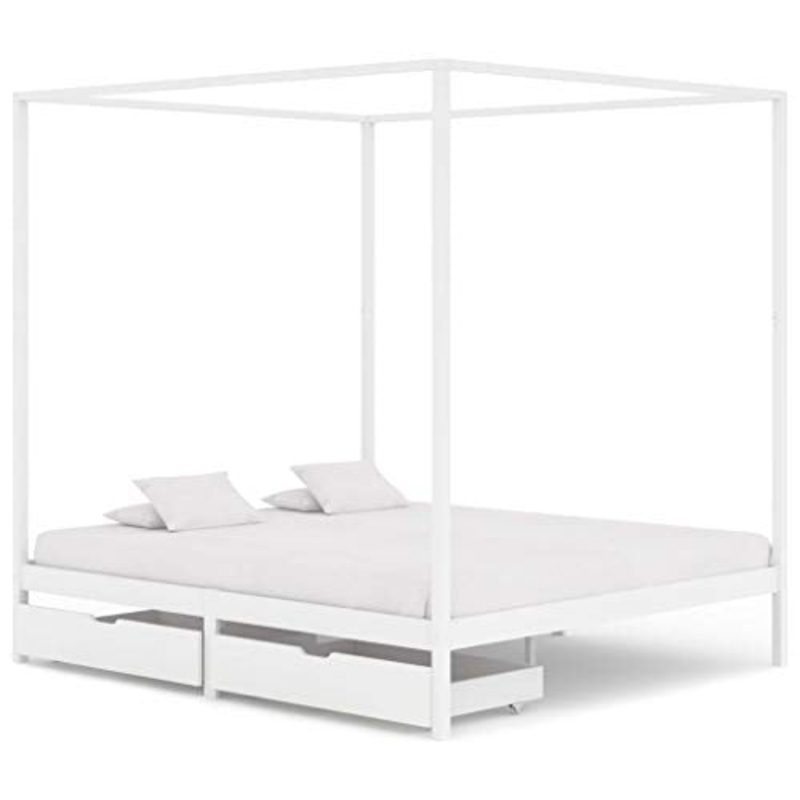 FAMIROSA Giroletto con Baldacchino 2 Cassetti Bianco in Pino 180×200 cm