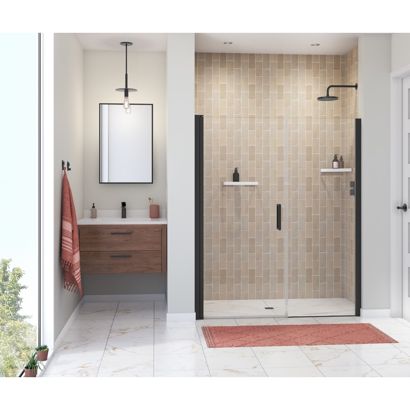 MAAX 138275-900-340-100 Manhattan 53-55 x 68 in. 6 mm Pivot Shower Door for Alcove Installation with Clear glass & Round Handle in Matte Black