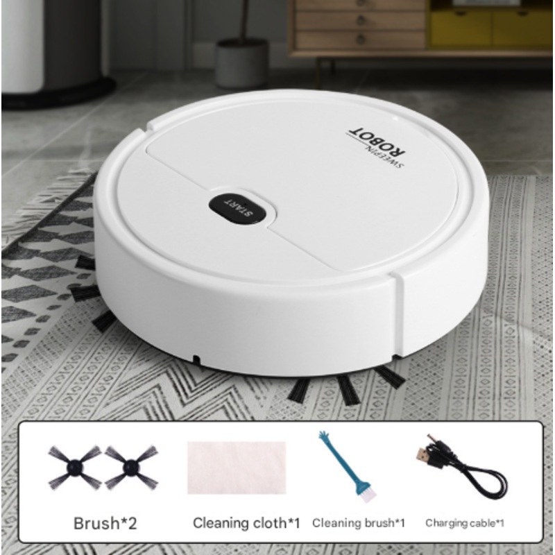 White 3-in-1 Smart Robot Vacuum Cleaner – Automatic Sweeping, Mopping & Suction for Hard Floors & Pet Hair