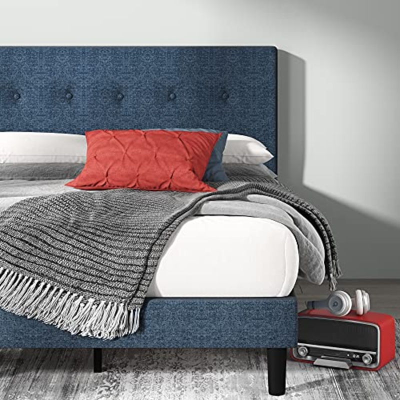 Zinus Omkaram Struttura per letto con bottoni Navy imbottita / Letti Con Piattaforma/ Non sono necessarie le molle/ Blu scuro/ Montaggio facile/ 120 x 190 cm