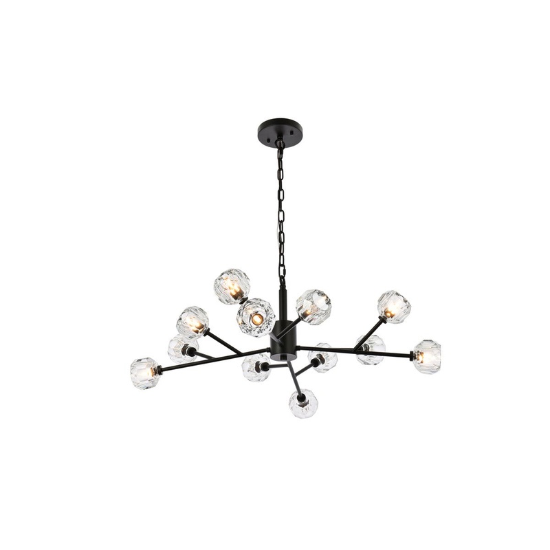 12 Light Pendant from the Graham Collection in Black And Clear Finish by Elegant Lighting